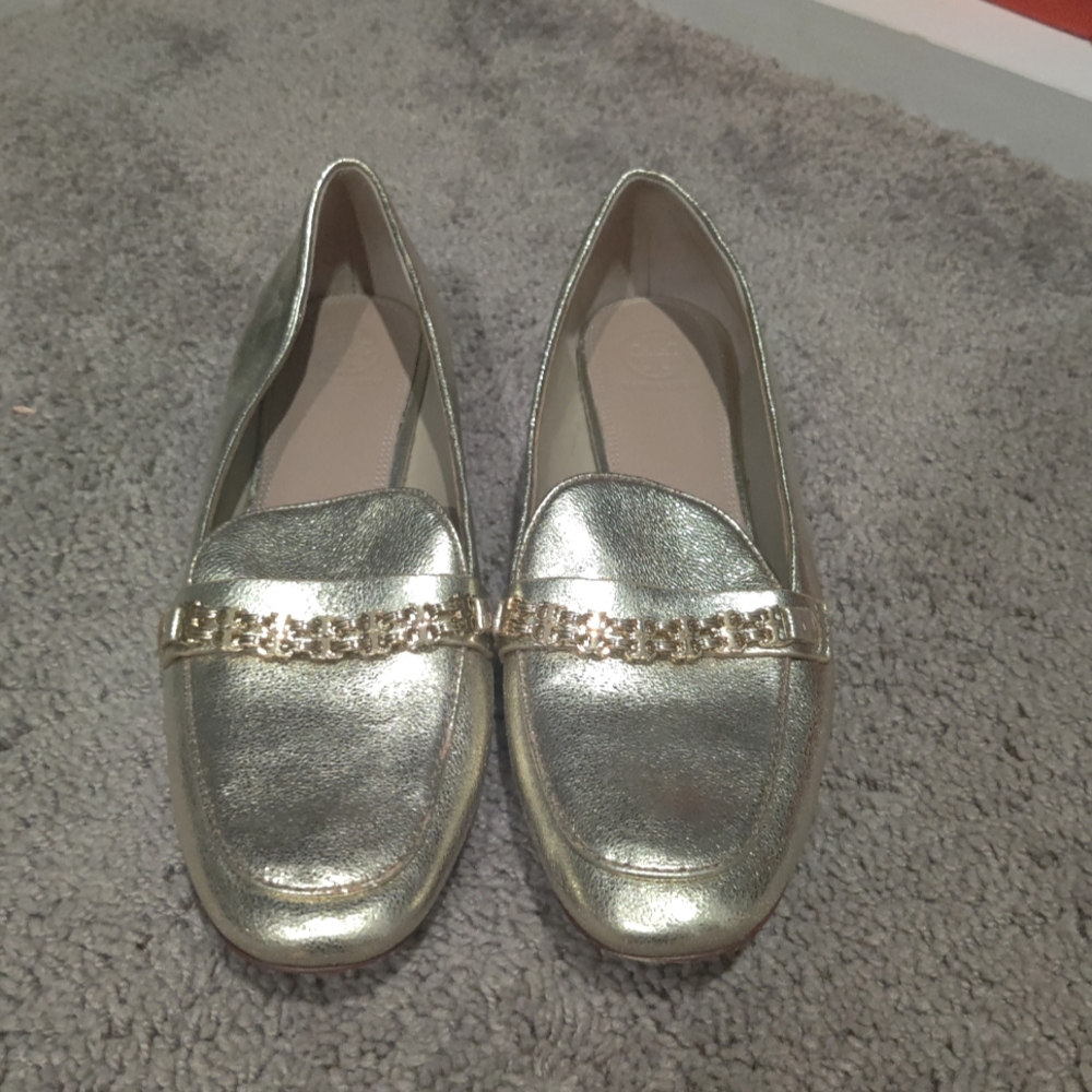 Tory Burch gold leather loafer